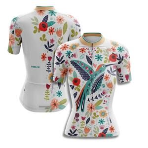 Frelsi My Happy Bird Cycling Jersey Floral Bird Print White Size M, NEW